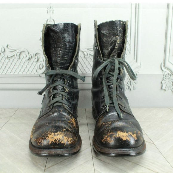 *Vintage Panco Black Leather Lace Up Mid Calf Military Boots Size - Picture 4 of 9